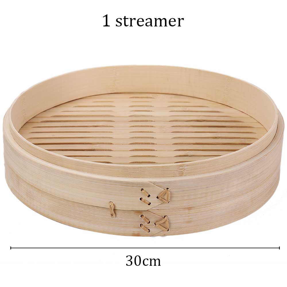 Bamboo parowar koszyk do gotowania na parze kluska ryby ryż warzywny kosz na przekąskę Dim Sum kuchnia narzędzia kuchenne klatka lub zestaw okładek: 30cm 1 cage