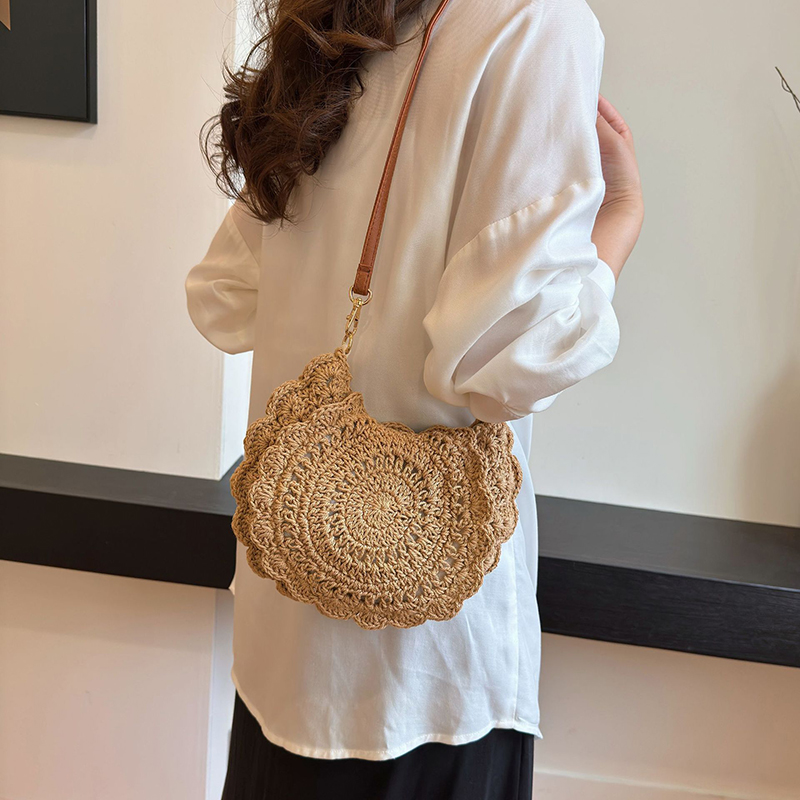 Bolso tejido Vintage, bolso redondo de playa para vacaciones de verano, bolso cruzado de , bolsos de mensajero para mujer