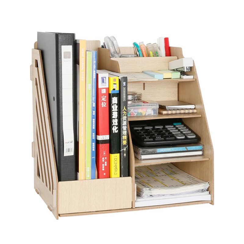 1 Juego de bandejas de madera de Color Natural para documentos, Accesorios de escritorio, organizador, recipiente para revistas, útiles escolares para oficina, archivos de escritorio
