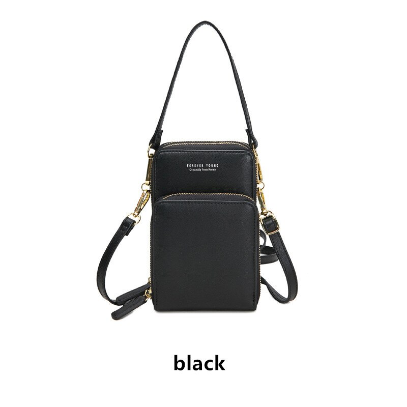 Puou novo plutônio couro celular bolsas moda uso diário cartão titular pequeno saco de ombro verão para bolsas femininas: black