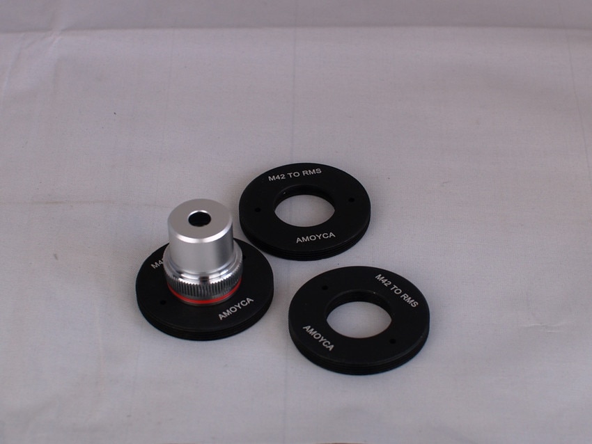 4x objektivlinser 20.2mm og aluminiumsadapterringmontering til mikroskop objektivlinser rms til  m42 brug på digitalkamera