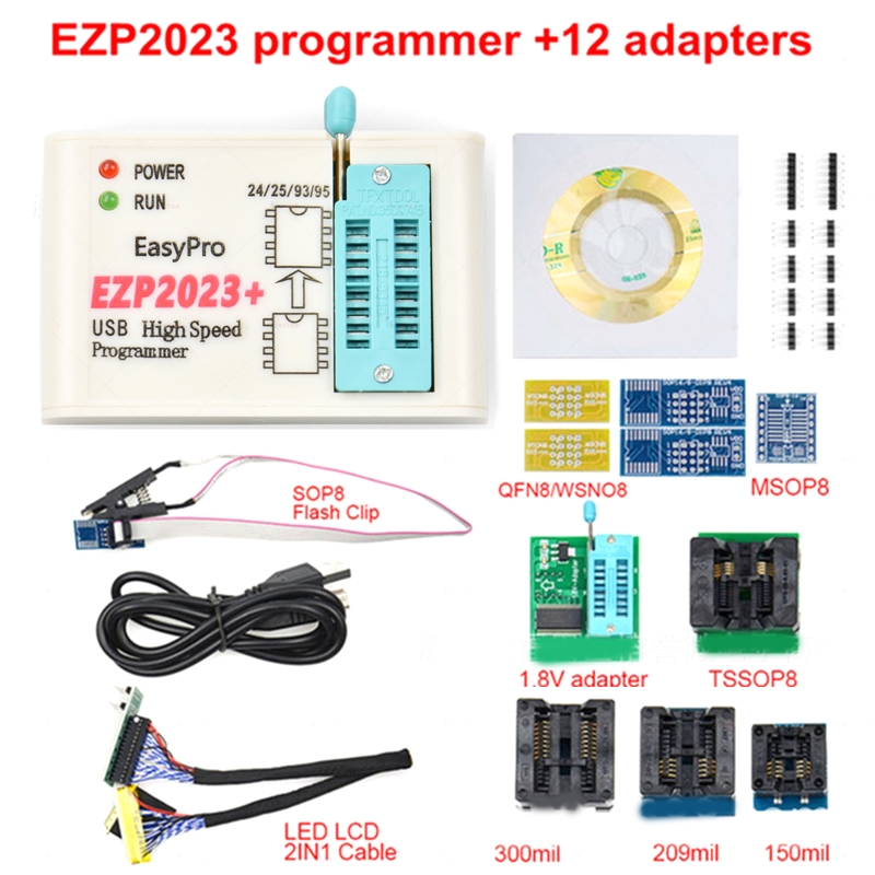 XX9A EZP2023 SPI Programmer EZP 2023 with Adapters 100% Original EZP 2023 Support 24/25/93 Bios 25T80 Offline Copy+5 Adapter