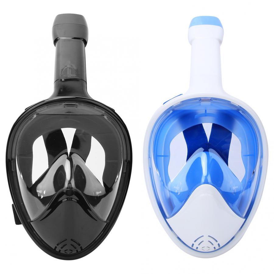 Full Face Diving Mask - Adult Flat Fold Anti-Fog Snorkel Swim Goggles - Silicone