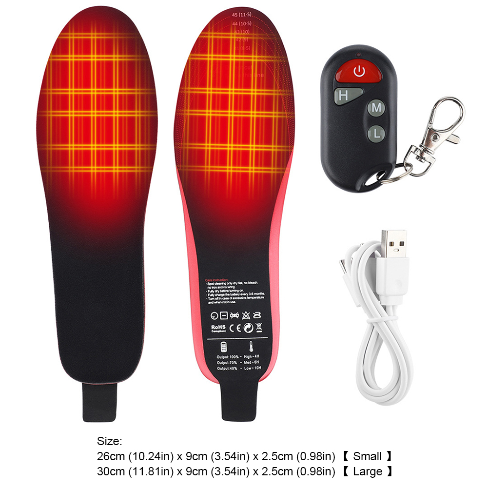 Electric Heated Insoles with Remote Control Winter Heating Insoles USB Rechargeable for Hiking Skiing Camping
