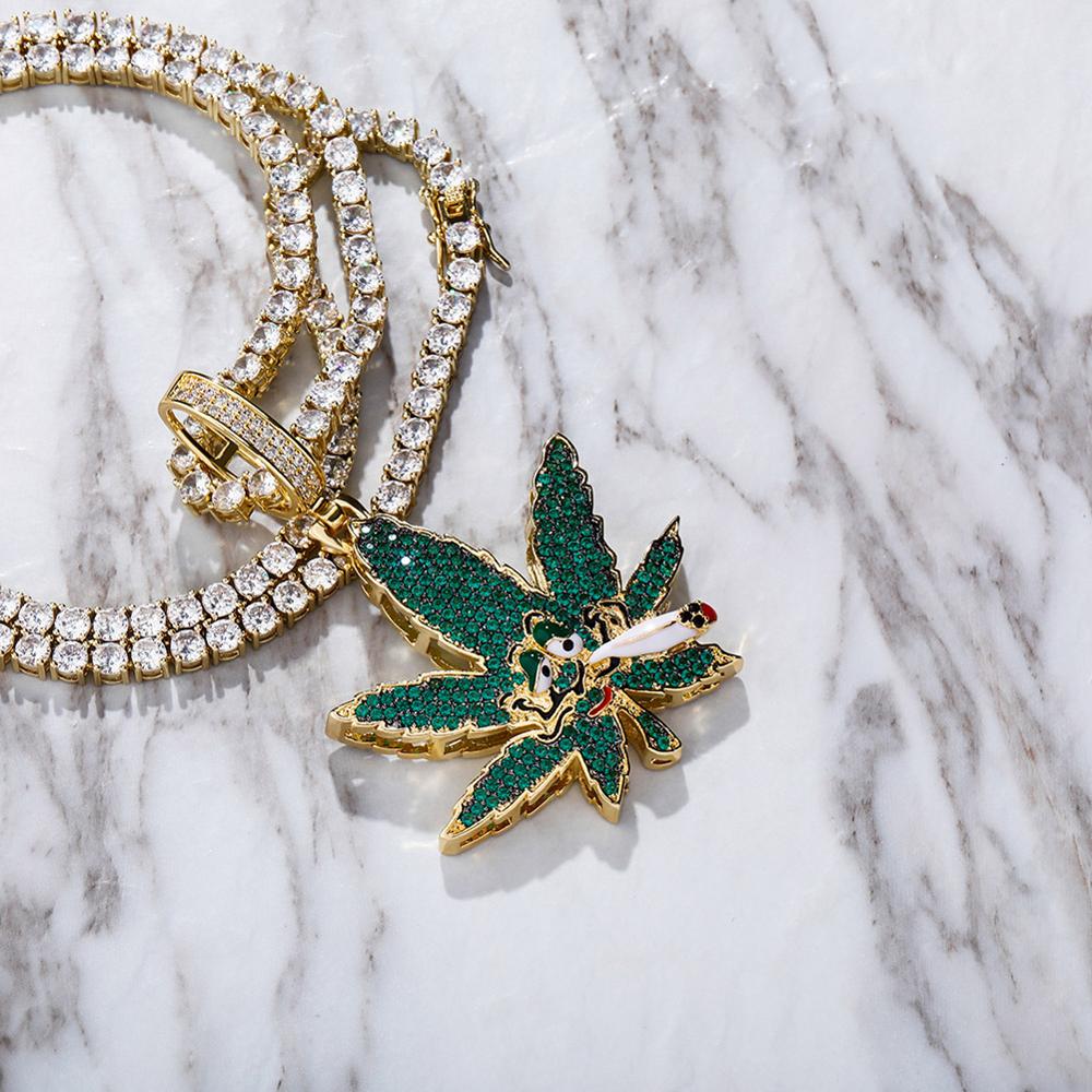 TOPGRILLZ Green Maple Leaf Anhänger Eis Aus Zirkonia Anhänger Bling CZ Charme Hip-hop Schmuck