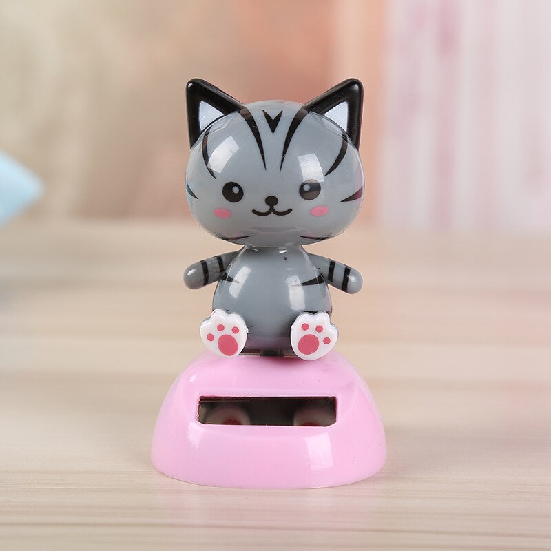 Home Decoration Solar Powered Dancing Toy Car Ornament Children's Toys Flower Butterfly Bee Car Accessories 1Pcs: Gray Cat