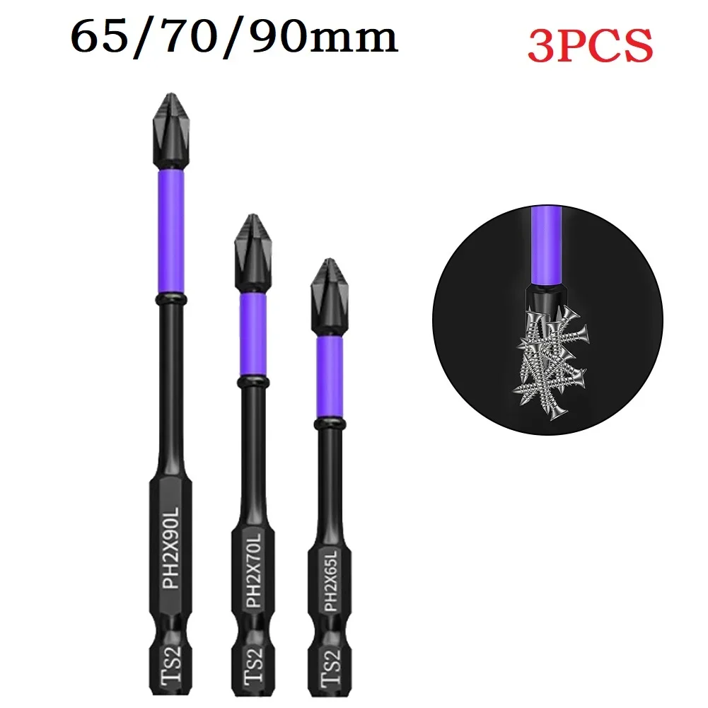 1pc ph2 magnetiske skrutrekkere med batchhode og krysshardhet, slagbor, 25/50/65/70/90/150mm sklisikre skrutrekkerbits: Sølv
