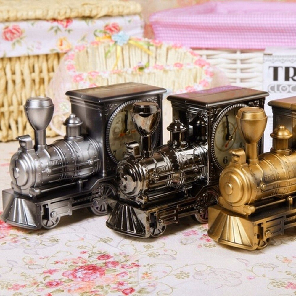 Retro Nostalgic Alarm Clock Locomotive Shape Bedroom Desk Decoration Home Desk Clock Table Clock Students Timing Small Ornaments
