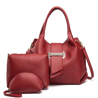 Nevenka dametaske stor kapacitet kvindelig pu læder håndtaske luksus håndtasker plaid dame tasker sæt 3 stk tasker: Rød