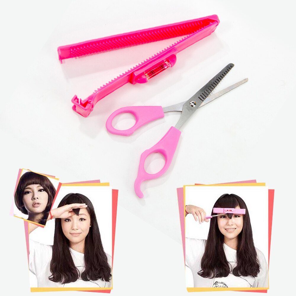 2Pcs Kappers Haar Knippen Schaar Met Liniaal Kapper Gereedschappen Diy Professionele Kapsel Snoeien Pony Voor Vrouwen Pony Houder