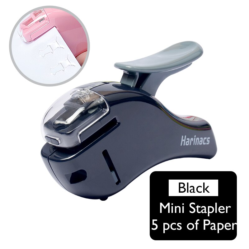 Japan kokuyo harinacs mini hæftemaskine uden hæfteklammer sikker arbejdsbesparende papirvarer til studerende og kontorer: Sort