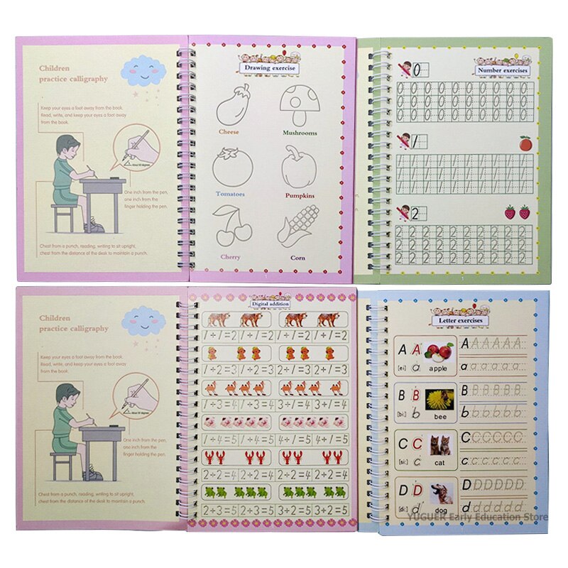 4 Pieces/Set of Magic Book Copybooks For Kids English Book Artbooks Handwriting Books Reusable Water Books Learn Maths