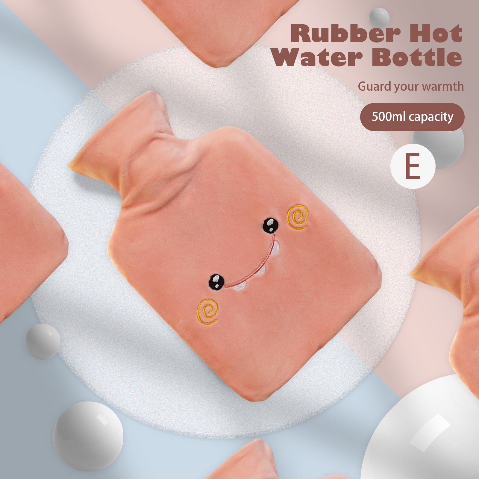 1000ml Rubber Water Bottle with Plush Cartoon Cute Cover Warm Water Bag Hand Stomach Waist Warmer for Home Classroom Office: E