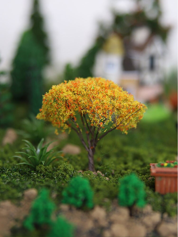 Ho Scale Model Color Flower Miniature Tree for Architectural Building Train Railway Layout 6PCS