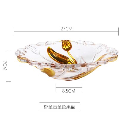 Crystal glass fruit plate golden tulip flower bowl living room bar Snack dried plates mx7191154