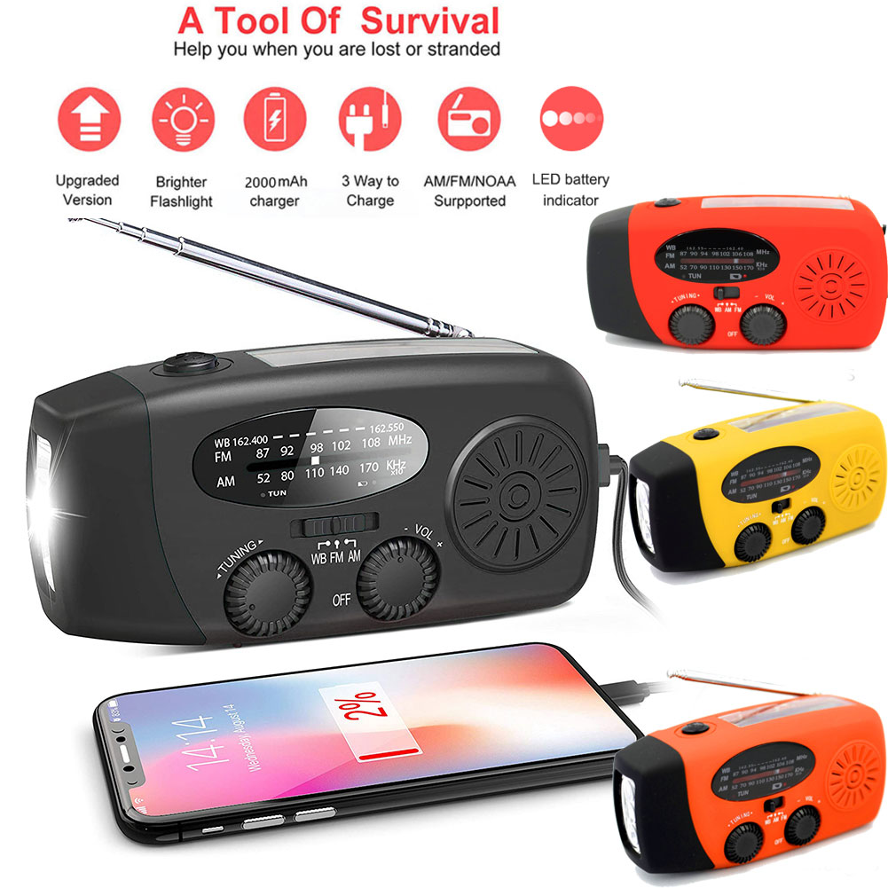 Solar Hand Crank RADIO Receiver Mini Portable AM/FM/WB Weather Radio With Multifunctional Flashlight Emergency Power supply/Bank