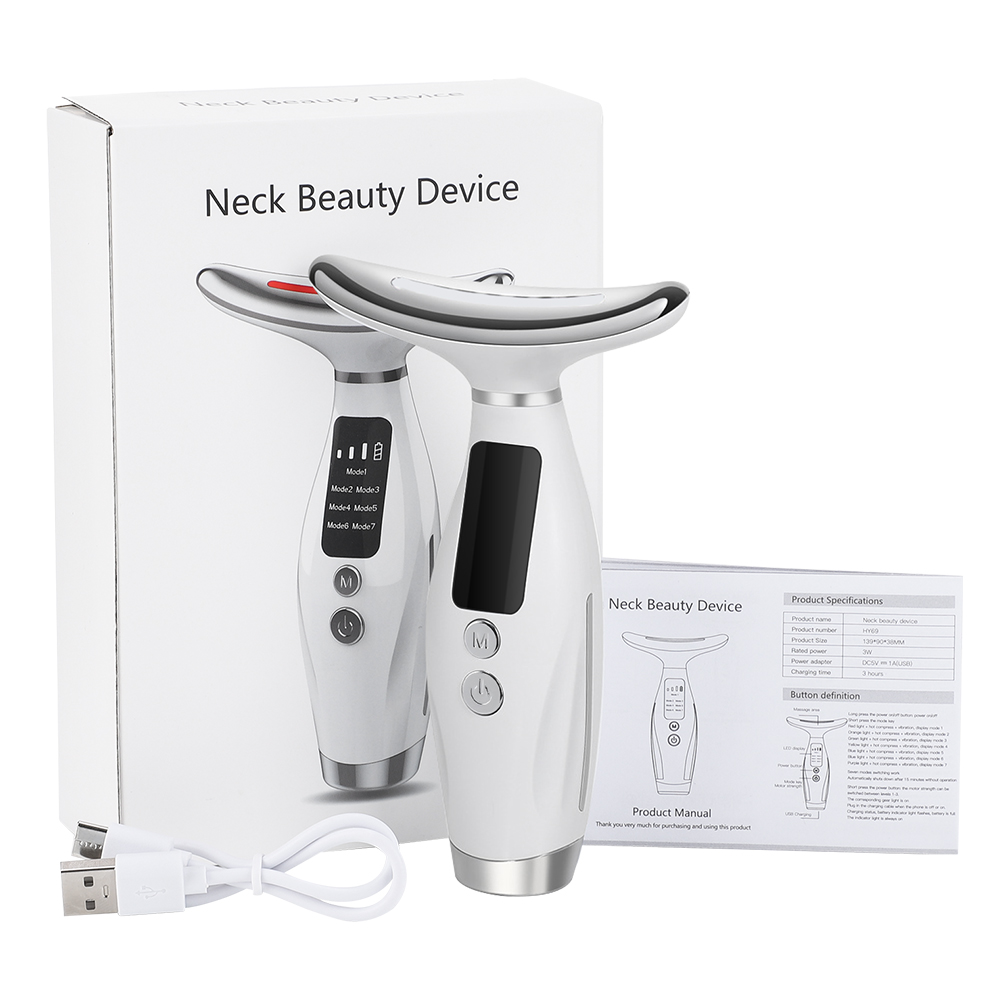 Dispositivo de belleza para el cuello y la cara, masaje vibratorio para cara y cuello, Skindion Personal, dispositivo de belleza para uso doméstico, máquina de estiramiento facial,Lámpara LED de 7 colores, equipo de be: Oro