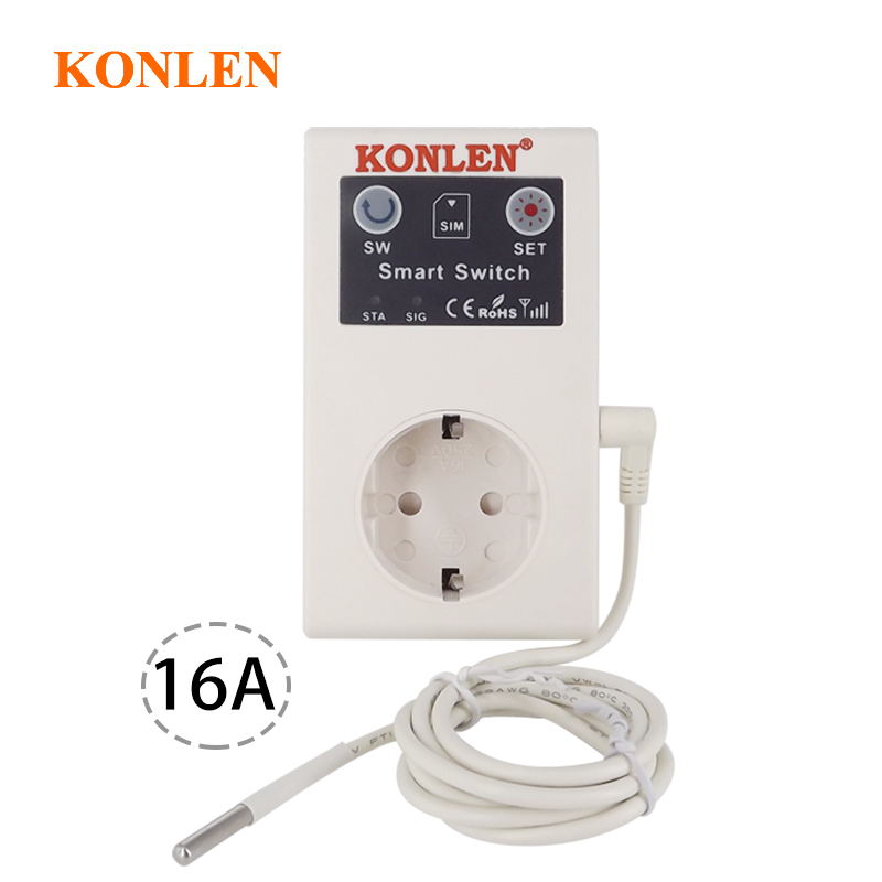 16A GSM Buchse EU Steckdose Relais Schalter Fernbedienung Heimat Kontrolle Garage Tür Tor Öffner SMS Temperatur Regler mit Sensor