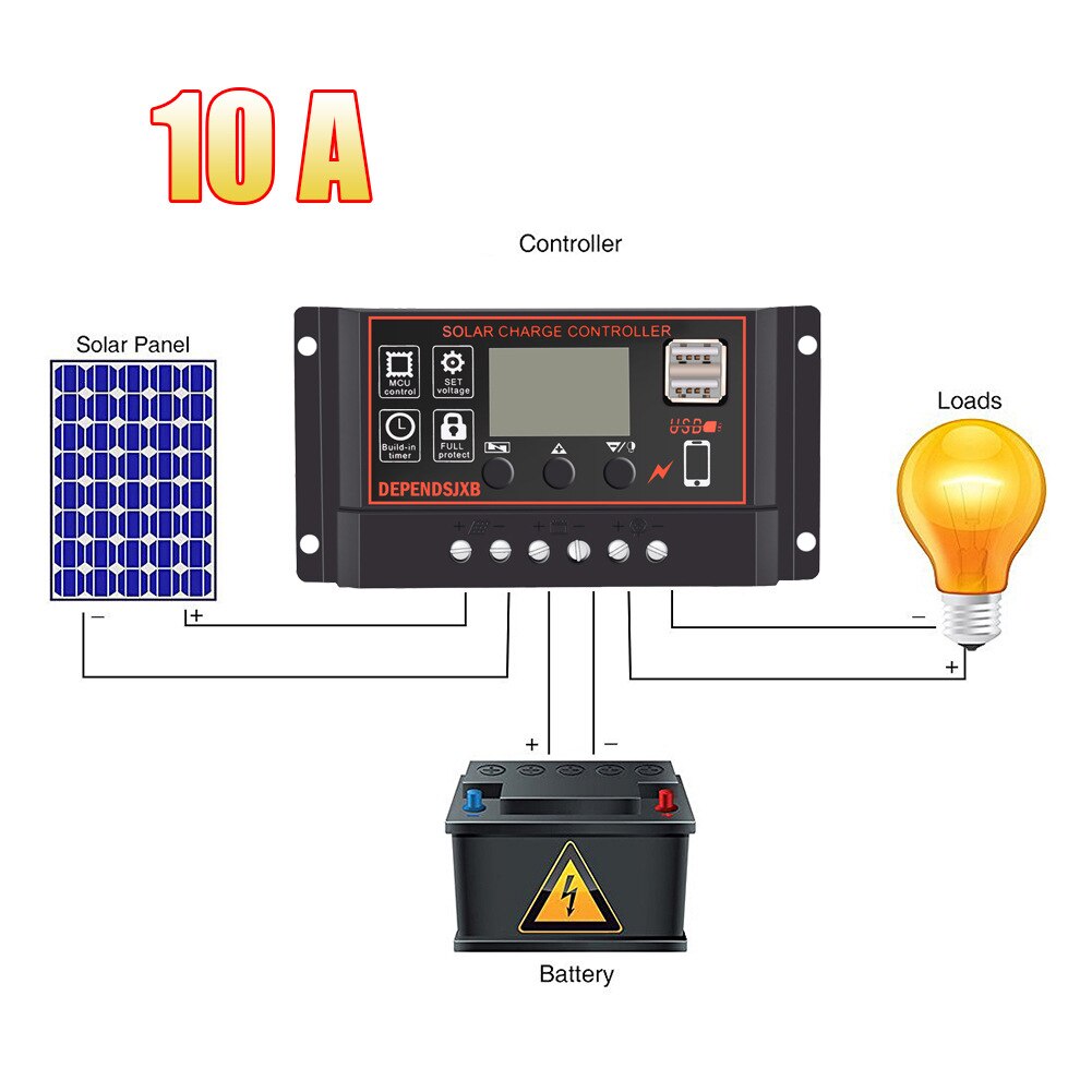12V24V 10A/20A/30A Simple Solar Controller Light Time Control Solar Charge and Discharge Controller with USB: 10A