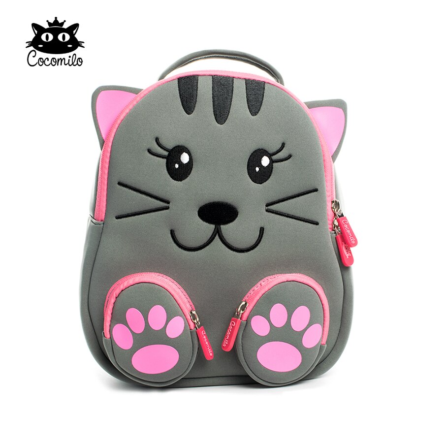 Cocomilo Little bear pattern Kids School Bag 3D Cartoon soft Backpack Cat Small Kindergarten Toddler Baby bag for kids 2-6 Years: gray cat