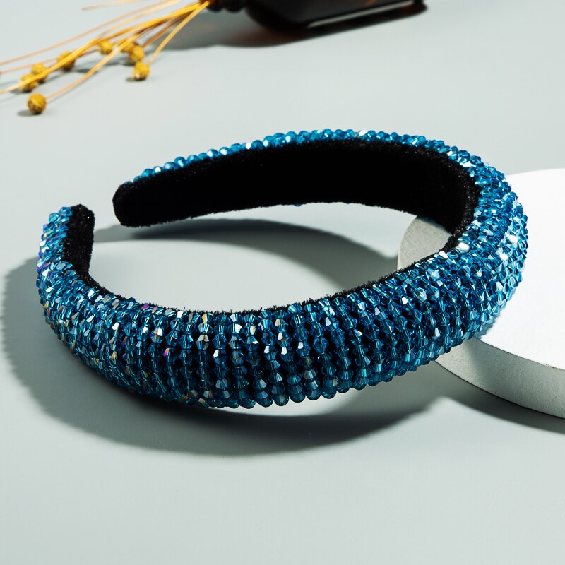Delicate Glanzende Kleurrijke Ab Kleur Crystal Hoofdband Voor Vrouw Elegante Dikke Spons Haarband Bruids Bruiloft Haaraccessoires: Light Blue