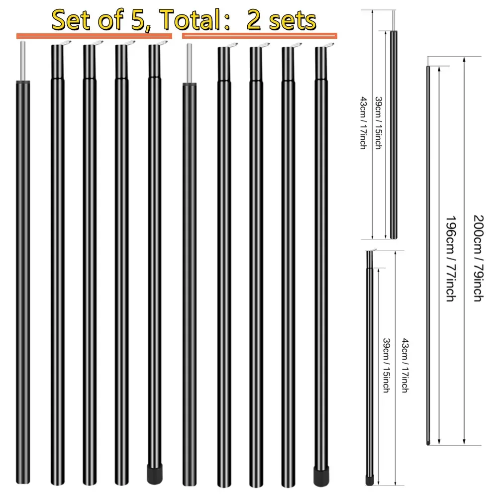 2er-Set Zeltplane, Stangen, universell, teleskopisch, verstellbar, Aluminium, Camping-Markisenstangen, Zeltzubehör für Kopfzimmerüberdachung: MULTI