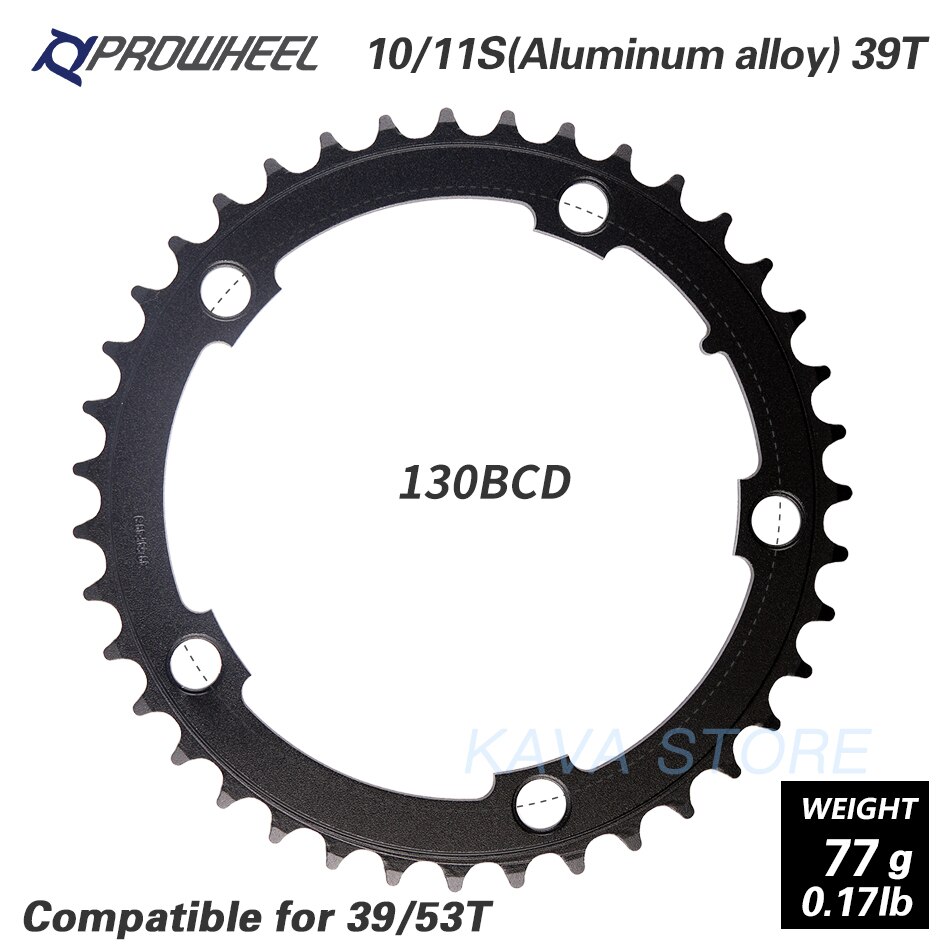 PROWHEEL route vélo plateau 110BCD 130BCD 34/39/50/53T pignon acier/alliage d'aluminium/AL-7075 CNC 8/9/10/11 vitesse chaîne: 5H 130BCD 39T AL