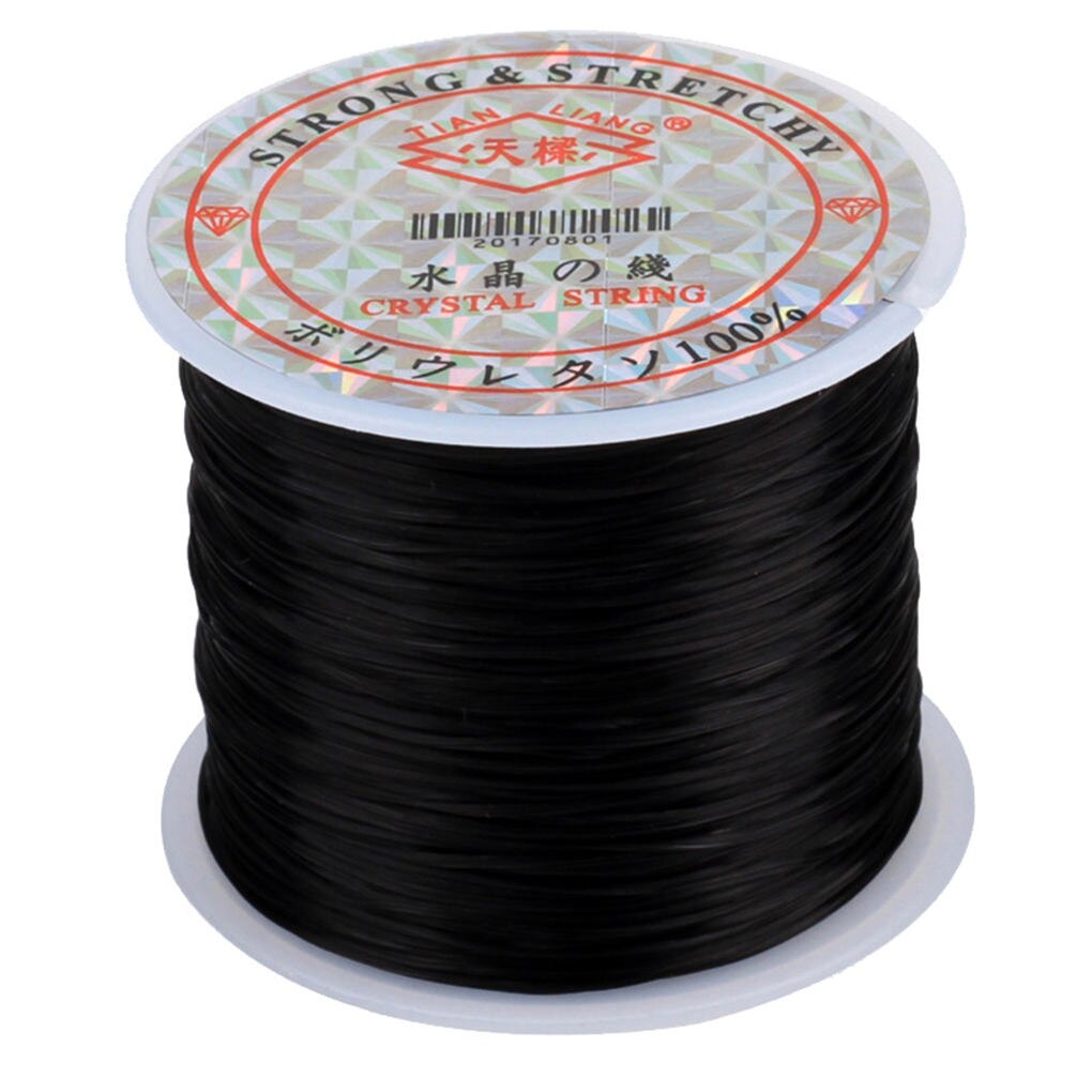 Rollo de 60m de hilo elástico para abalorios, joyería artesanal, cordón para abalorios, pulsera, collar, tobillera, hilo elástico de 0,8mm de ancho: Negro