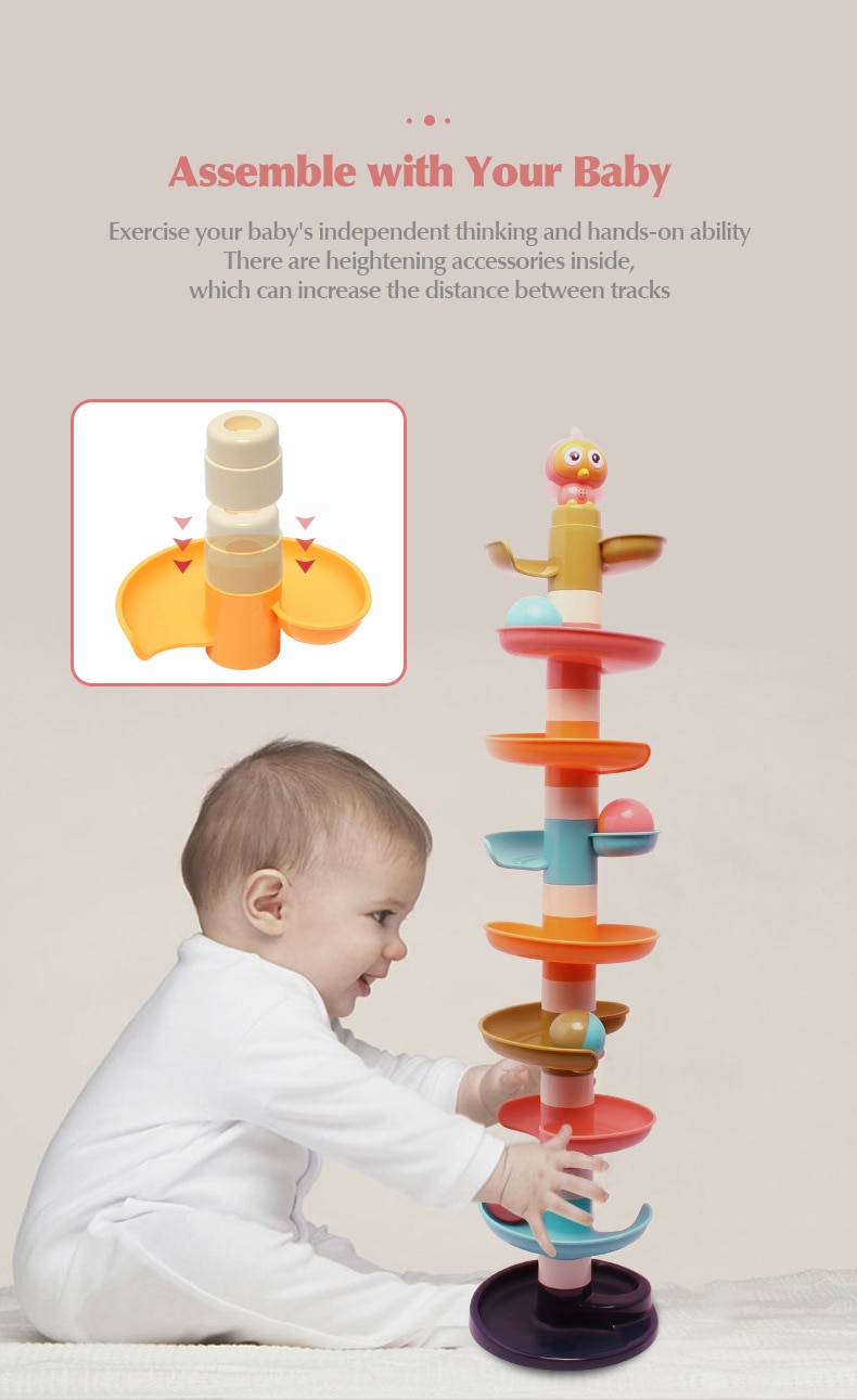 Marble Run Block Rotation Track Rolling Ball Funnel Slide Baby Glider Tower DIY Assemble Toy Boy Girl