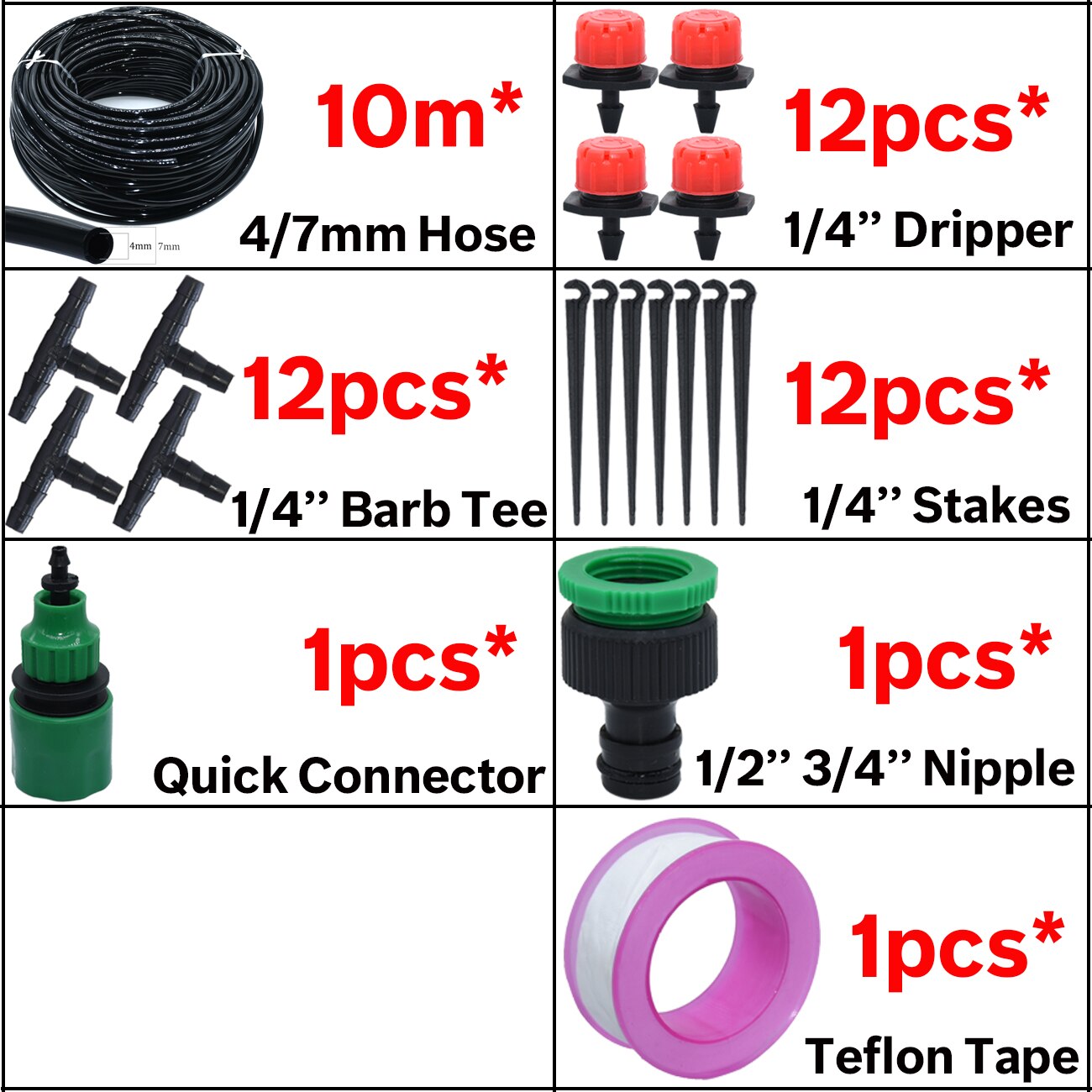 25M DIY Drip Irrigation System Automatic Watering Irrigation System Kit Garden Hose Micro Drip Watering Kits Adjustable Dripper: KSL01B-001-10M