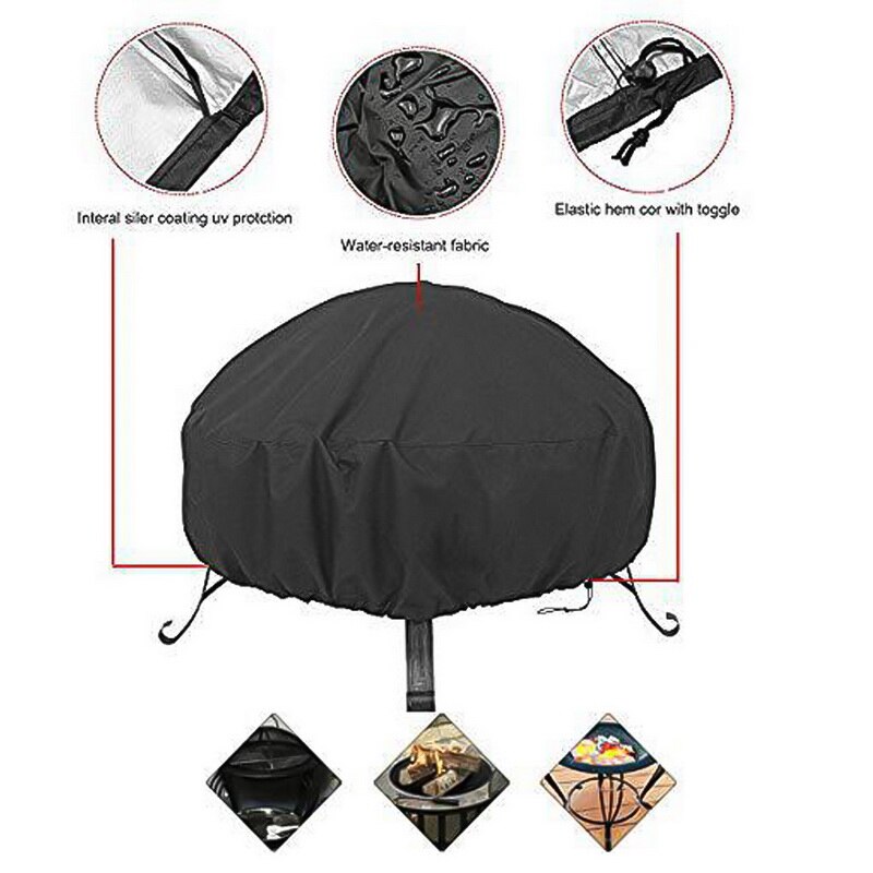 Waterproof Patio Fire Pit Cover Black UV Protector Grill BBQ Shelter Outdoor Garden Yard Round Canopy Furniture Covers