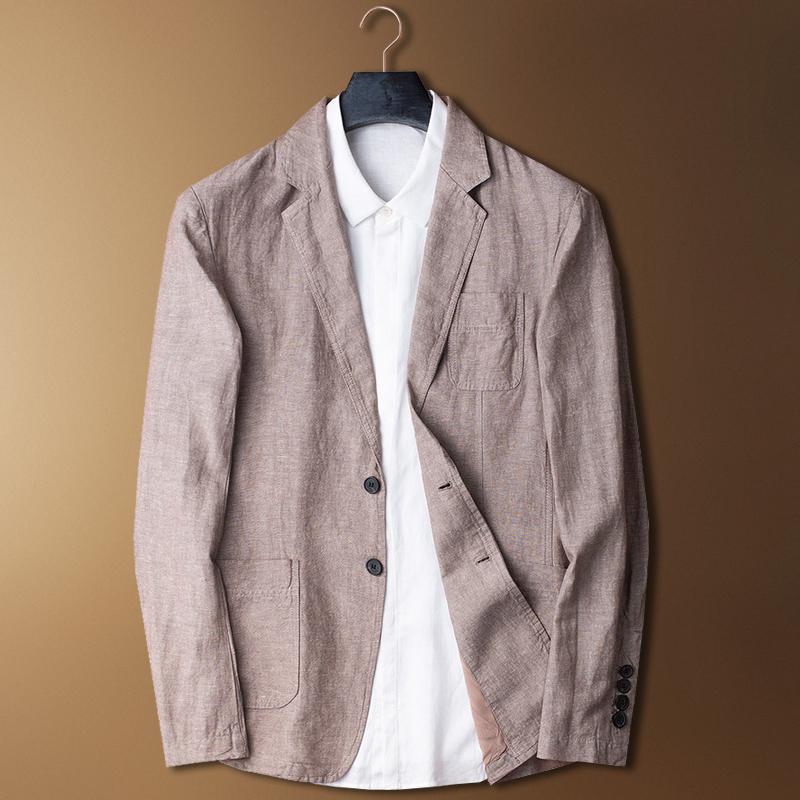 Men Summer Cotton Linen Suit Jacket Thin Casual Tide Single Breasted plus size MLXL2XL3XL4XL: brown / 4XL