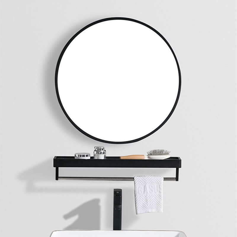 Nordic round wash hand bathroom mirror bathroom mirror wall-mounted with shelf comb makeup HD simple home