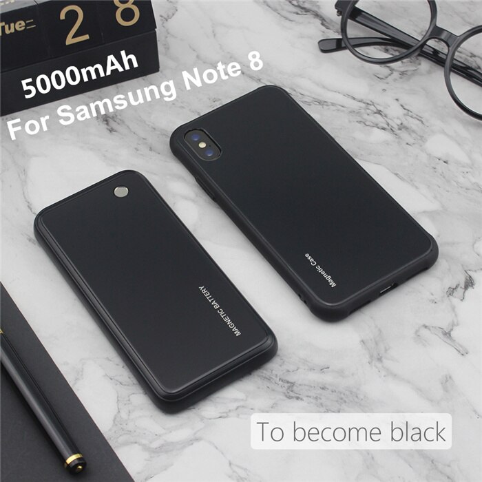 5000mAh Wireless Charging Magnetic Battery Case For Samsung Galaxy S9 Plus Note 8 Note 9 Power Bank Case Colorful Backup Battery: Black for Note 8