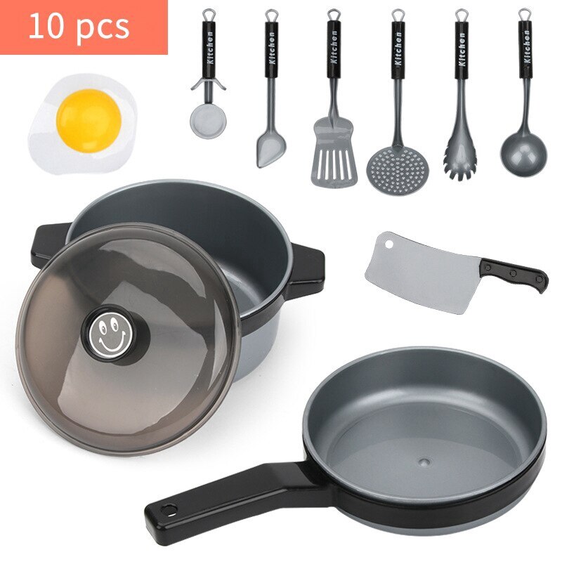 Zabawki kuchenne dla dzieci symulacja naczynia kuchenne jedzenie garnek Pan dzieci udawaj zagraj w zestaw kuchenny zabawki dla dziewczynek lalka jedzenie: 10pcs Silver