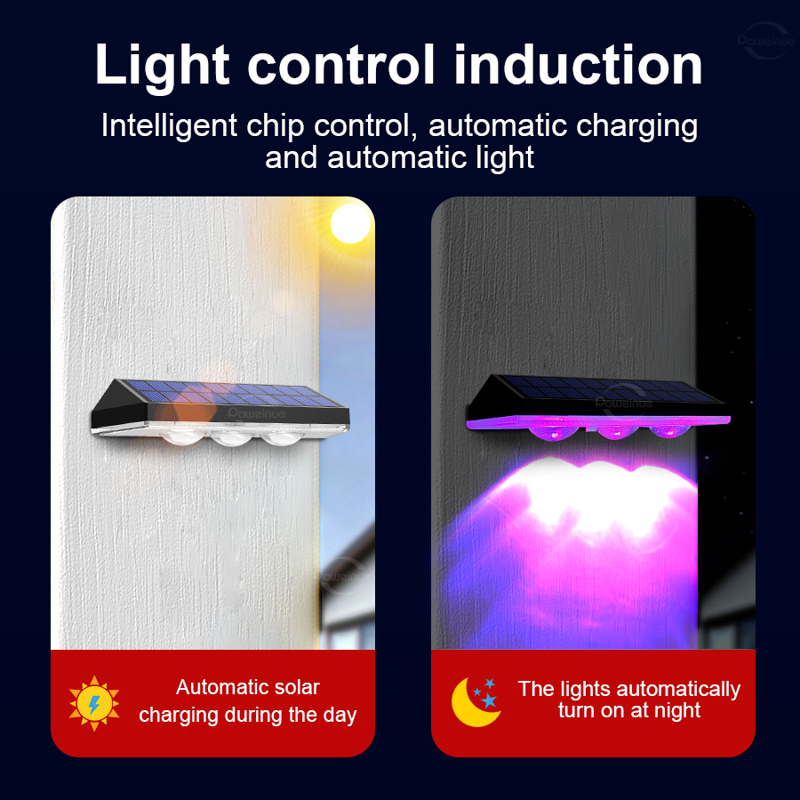 Wandlamp op zonne-energie Buiten LED-verlichting op zonne-energie RGB-kleur Lichtbron Down Lichtgevende verlichting Yard Garden Decoration Lamp op zonne-energie