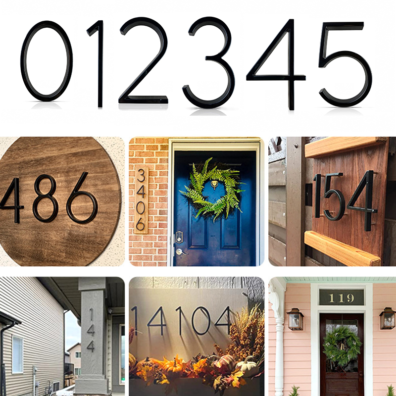 Placa de puerta con números negros, señales de números de aleación para dirección de carretera, placa de puerta minimalista moderna para letrero de dígitos de Hotel y edificio