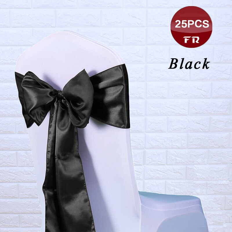 GRATIS 25 stk/partij Stoel Sjerpen Bow Tie 7 &quot;X 108&quot; Bruiloft Stoel Satijnen Sjerpen Gold Cover Bruiloft decor Party Banquet Venue: Black