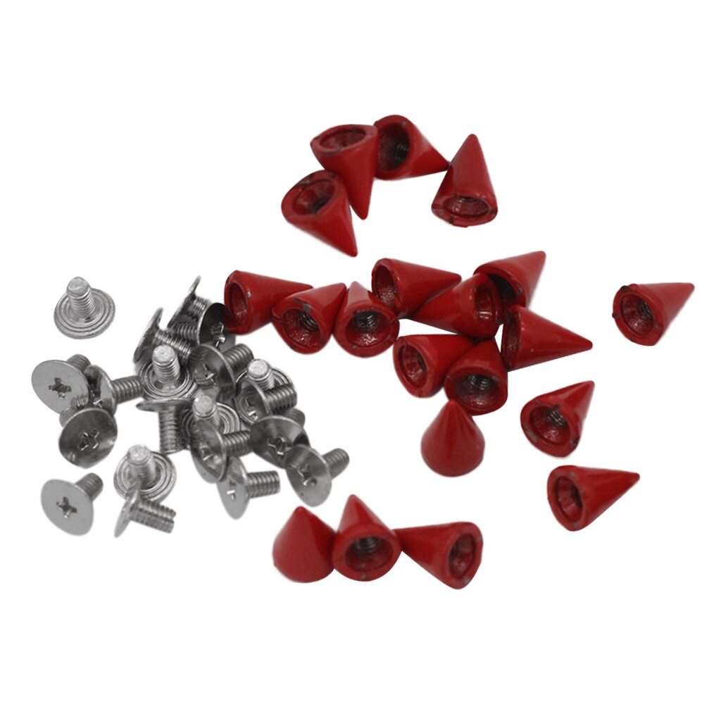 20 Sets 7x10mm Red Cone Screw Metal Studs Leathercrafts Rivet Spikes