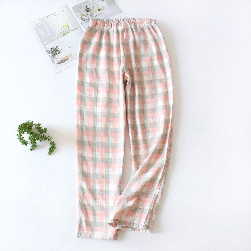 Xifer home geruite pyjamabroek koppels katoenen gaasbroek lente en herfst geruite pyjama's losse dames en heren dunne thuis pyjama: Mevrouw b / Ik