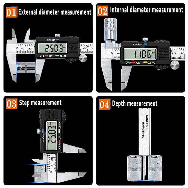 Electronic Digital Vernier Caliper 150mm Stainless Steel Rule Gauge Micrometer 6 Inch LCD Measuring Ruler Tool With Plastic Box