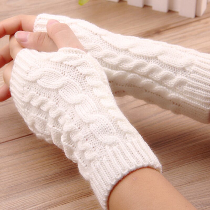 Guantes elegantes para mujer, calentadores de manos, guantes de invierno para mujer, guantes tejidos a ganchillo de lana sintética, sin dedos mitón de abrigo, guantes para mujer