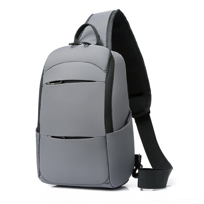 Men's Shoulder Diagonal Backpack USB Rechargeable Backpack Splash-proof Travel Business Leisure Chest Bag: Gray
