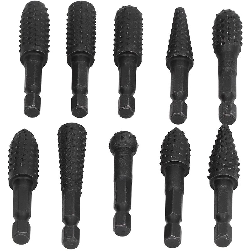 10Pcs Woodworking Grinding Drill 1/4in Hex Shank Engraving File Rotary Burr Drill Bits Set