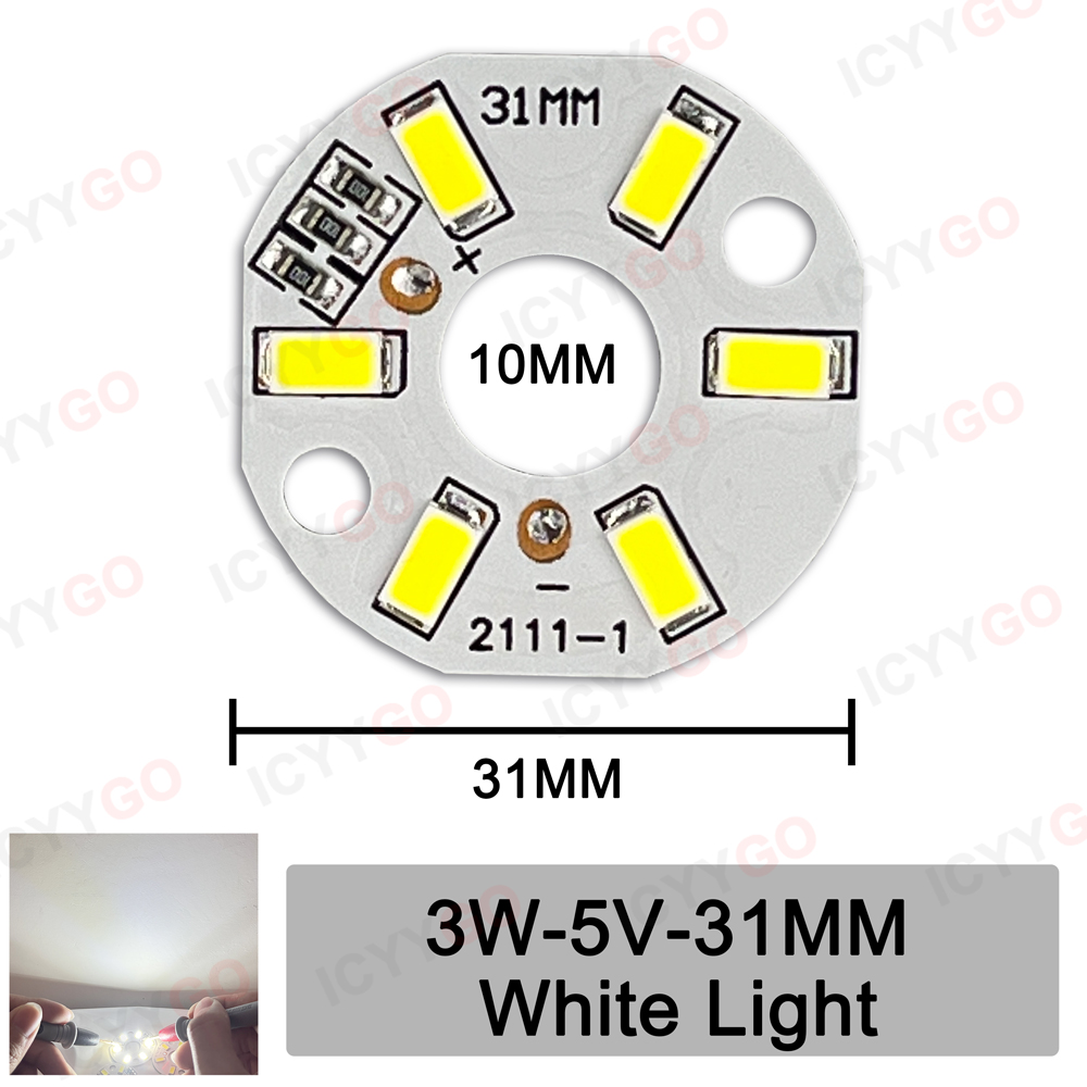 Baixa tensão redonda LED fonte de luz, DIY painel, branco quente, 4000K, 3W, 5V, vermelho, azul, verde, rosa, roxo, 31 milímetros: 380V / Natural Branco