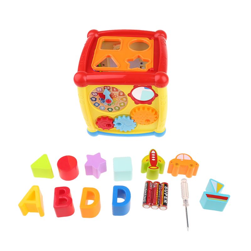 Multifunctional Musical Toys Toddler Baby Box Music Activity Cube Gear Clock Geometric Blocks Sorting Educational Toys