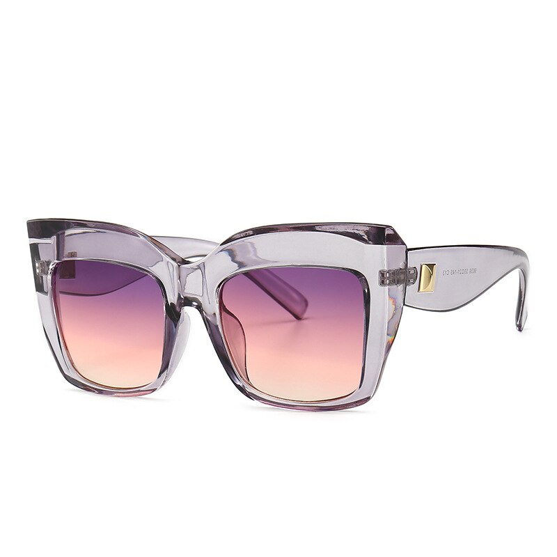 Luksusmærke damer overdimensionerede cat eye solbriller kvinder vintage solbriller til kvindelige nuancer  uv400 briller oculos de sol: Lilla lyserød
