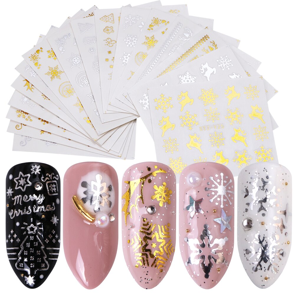 16pc Gold Silver Water Decal Christmas Nail Sticke Grandado 16pc-gold-silver-water-decal-christmas-nail-sticke-grandado