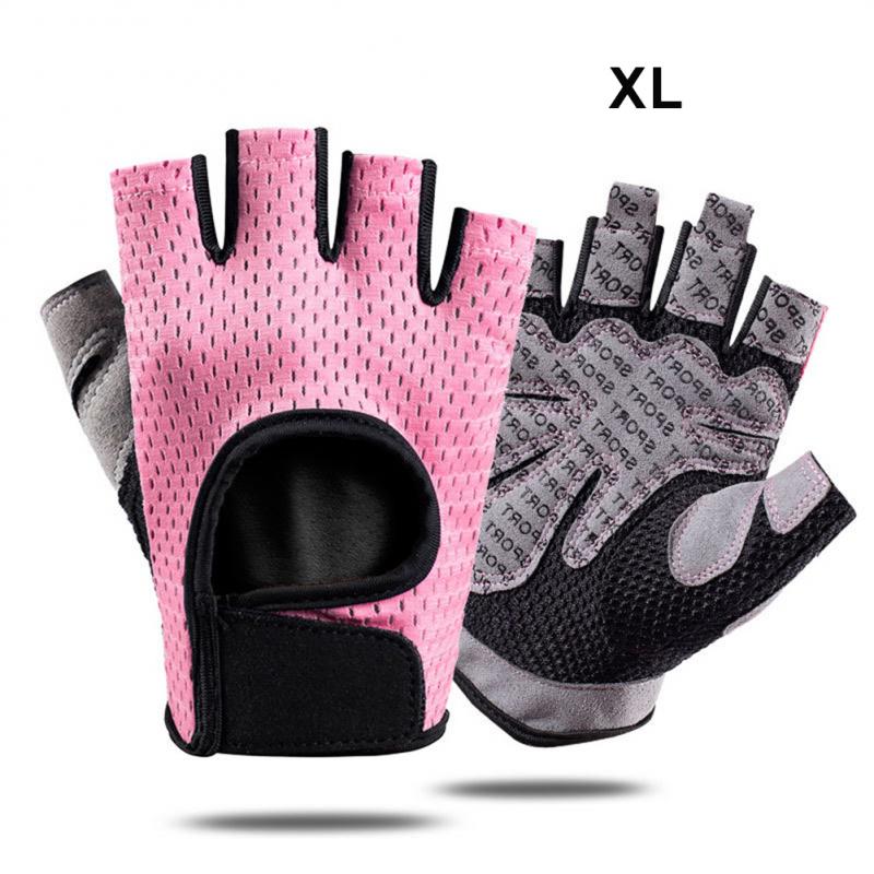Outdoor sporthandschoenen, fietshandschoenen voor mannen en vrouwen, halfvingerige antislip, schokabsorberend, ademend, geschikt voor fitness en de fiets.: Roze / Ik