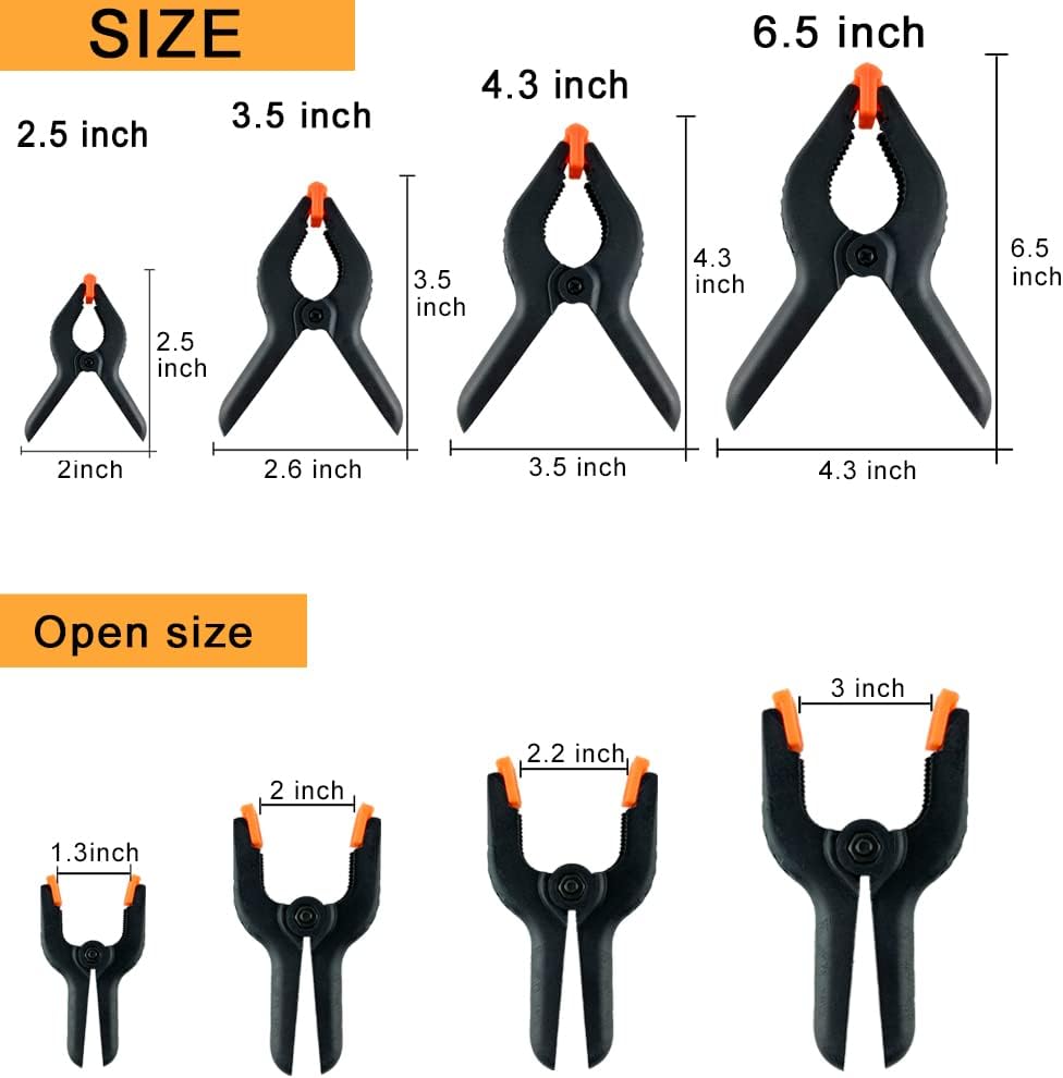 5 Piece 2/3/4/6/9 inch Nylon Spring Clamp Set Plastics Clips for backdrop, Wood Working, Photography,Wood working clamps
